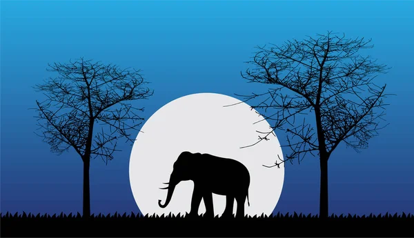 Silhouette Vettoriale Elefante Nella Natura — Vettoriale Stock