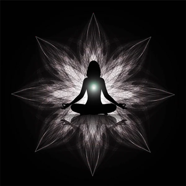 Meditierende Weibliche Silhouette Lotusposition — Stockvektor