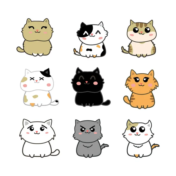 Set Von Niedlichen Katzen Vektor Illustration — Stockvektor