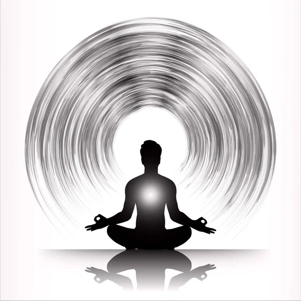 Silueta Masculina Meditando Posición Loto — Vector de stock