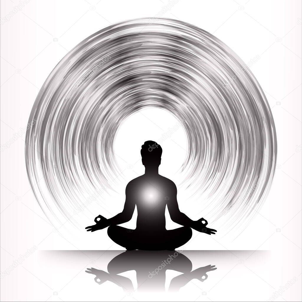 meditating male silhouette in lotus position