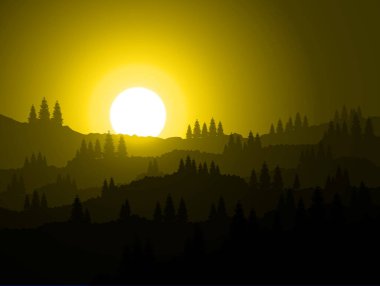 Ağaçlı ve ormanlı dağların silueti