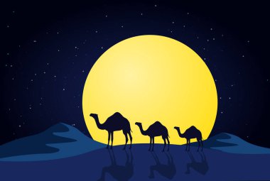 Ay arkaplanındaki develerin vektör çizimi