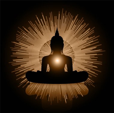 Buddha silueti lotus pozisyonunda meditasyon yapıyor.