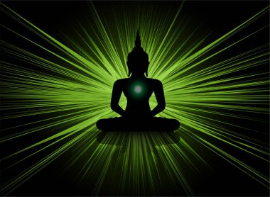 Buddha silueti lotus pozisyonunda meditasyon yapıyor.