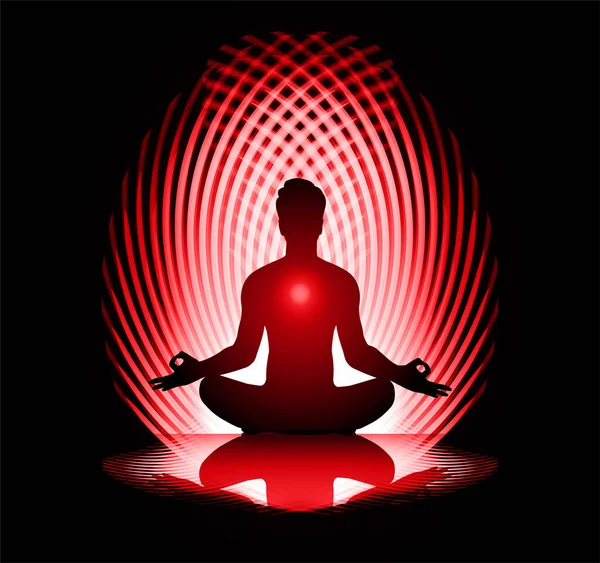 Silueta Masculina Meditando Posición Loto — Vector de stock