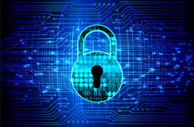 Sayısal arkaplan ve siber güvenlik konusunda kapatılmış asma kilit