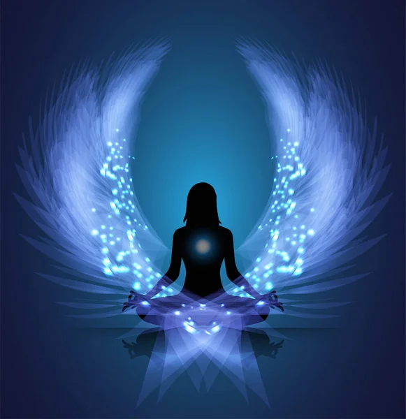 Nilüfer pozisyonunda meditasyon yapan kadın silueti