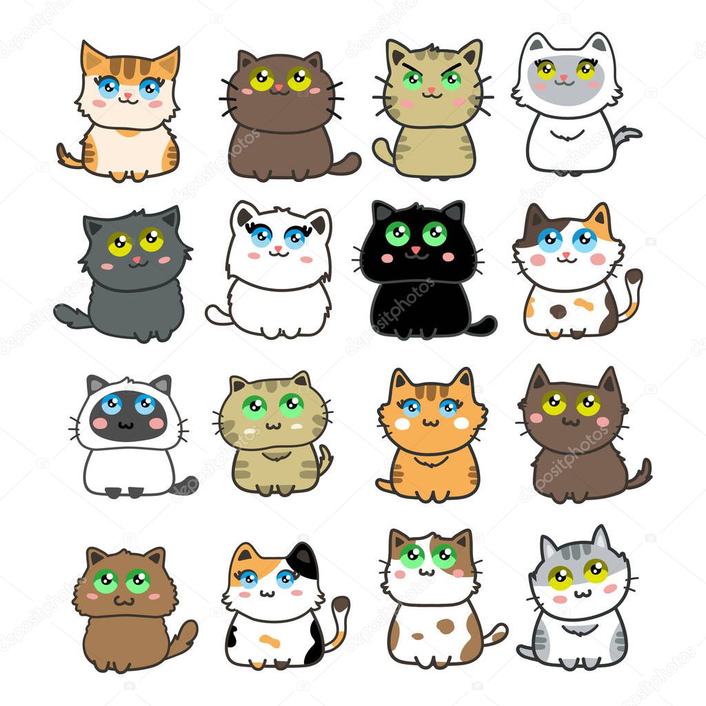 set of cute cats, vector illustration