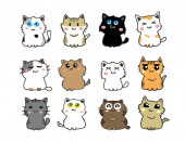 Set von niedlichen Katzen, Vektor-Illustration