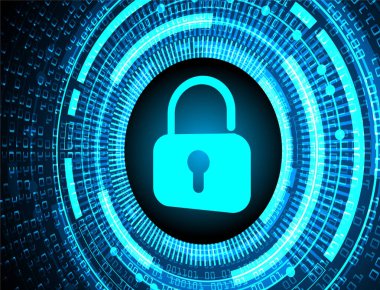 Sayısal arkaplan ve siber güvenlik konusunda kapatılmış asma kilit
