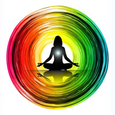 Lotus pozunda meditasyon yapan bir kadının silüeti.