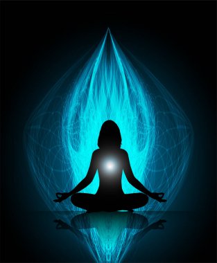 yoga meditasyon silueti siyah arkaplanda