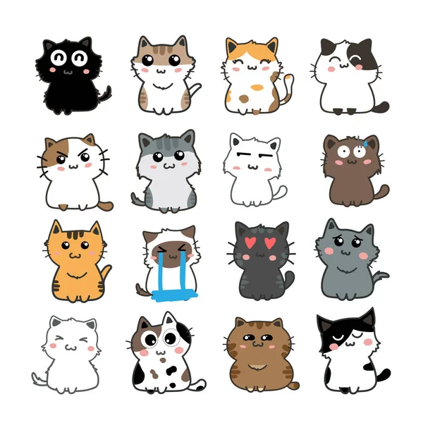 Sevimli kedi seti, vektör çizimi