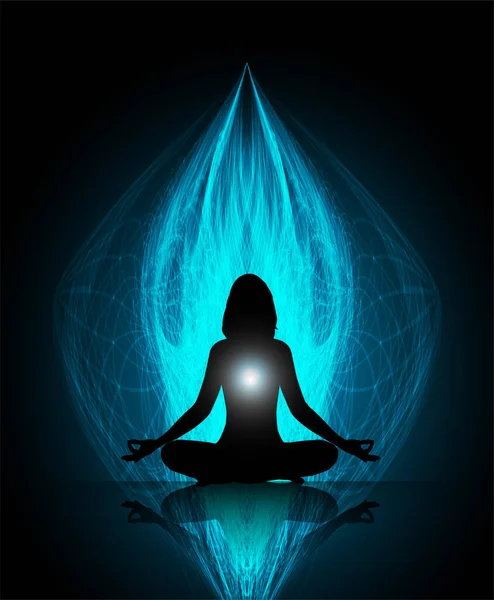 Silueta Meditación Yoga Sobre Fondo Negro — Vector de stock