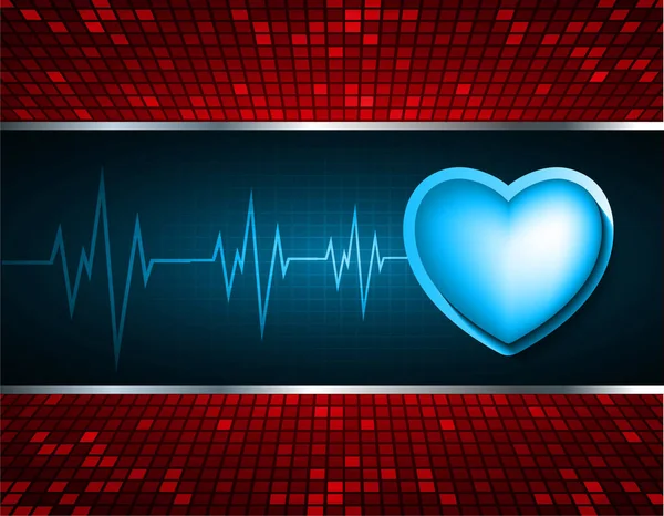 Coração Vermelho Com Batimentos Cardíacos Fundo Preto — Vetor de Stock