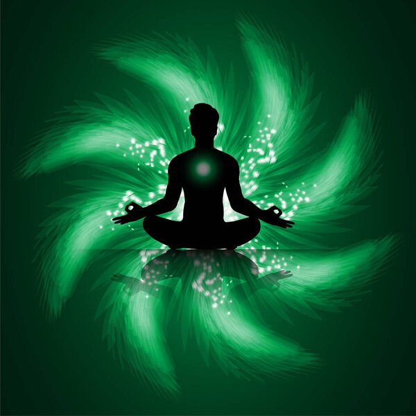 медитирующий мужской силуэт в позе лотоса