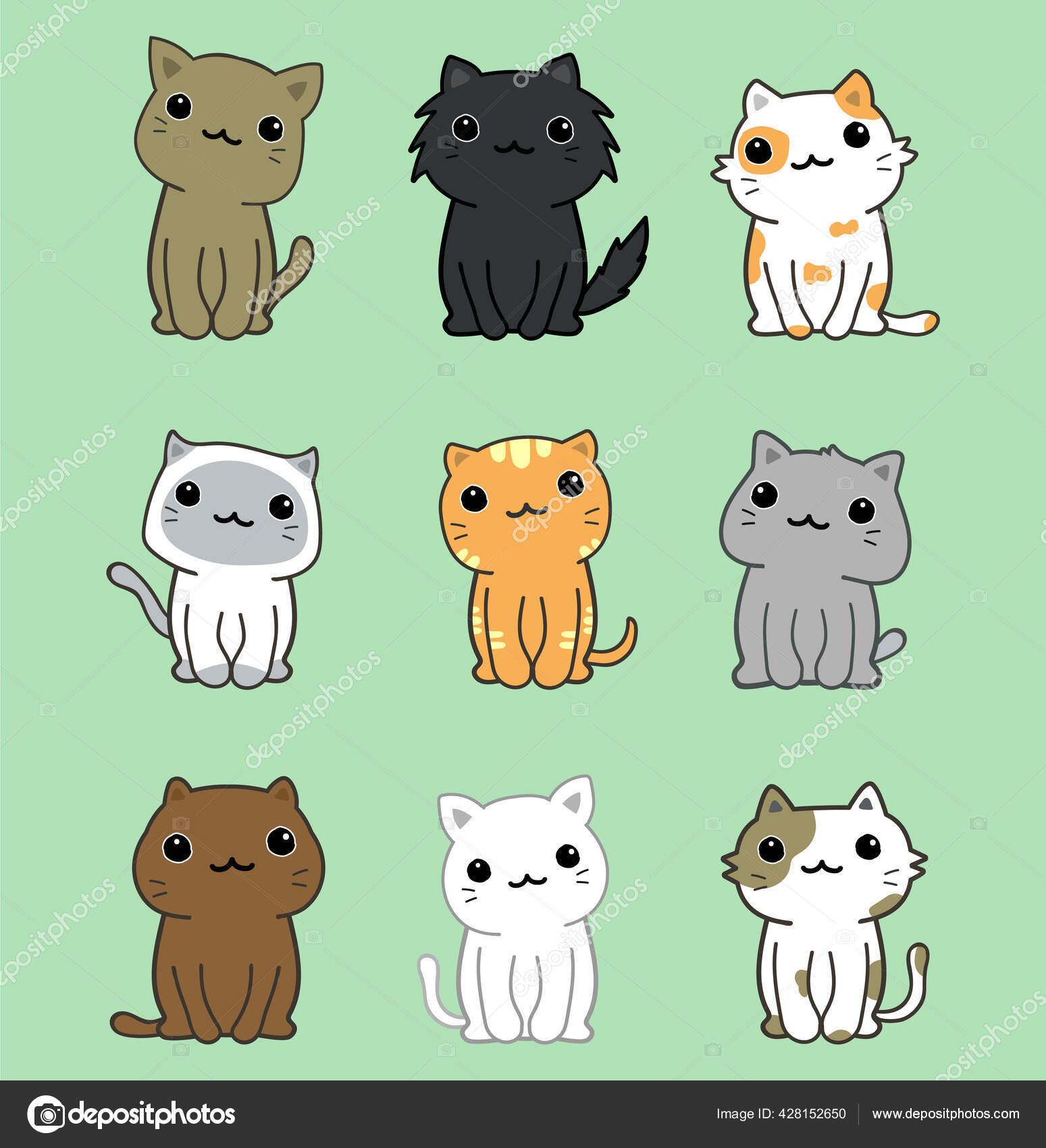 일러스트 귀여운 고양이 스톡 벡터 - ©titima157@gmail.com 428152650, image size:1549x1700