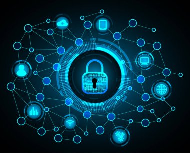 Sayısal arkaplan ve siber güvenlik konusunda kapatılmış asma kilit