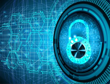 Sayısal arkaplan ve siber güvenlik konusunda kapatılmış asma kilit