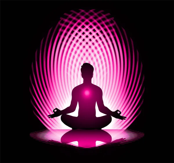 Meditating Male Silhouette Lotus Position — Stock Vector