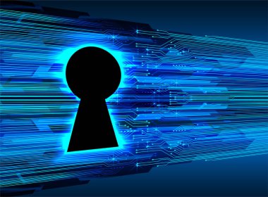 anahtar deliği ile arkaplan vektör illüstrasyonu, dijital güvenlik kavramı