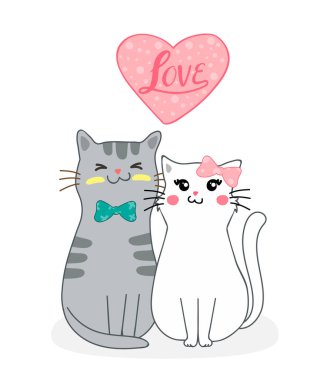 Sevimli kediler ve kalpler. vektör illüstrasyonu