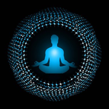 Lotus pozunda meditasyon yapan bir adamın silüeti.