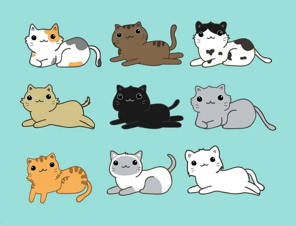 Set Cute Cats Vector Illustration — Stock Vector