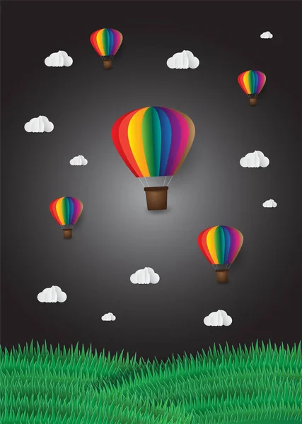 Vektor Illustration Von Bunten Luftballons Und Wolken — Stockvektor