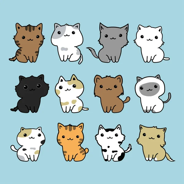 Jeu Vectoriel Chats Mignons Dessin Main Personnage Dessin Animé — Image vectorielle