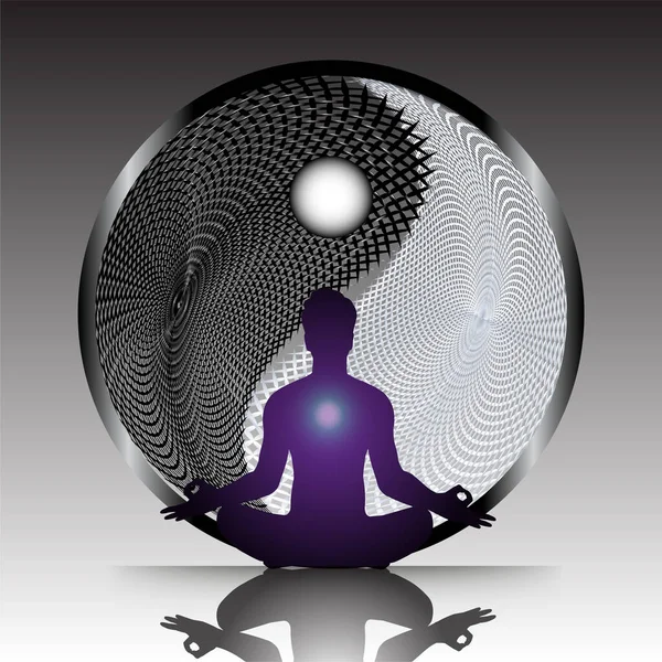 Mediterar Manlig Siluett Lotusposition — Stock vektor