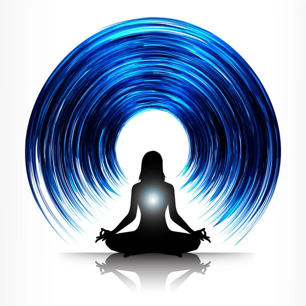 Meditating Female Silhouette Lotus Position — Stock Vector