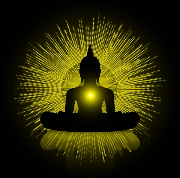 Meditando Silhouette Buddha Posizione Loto — Vettoriale Stock
