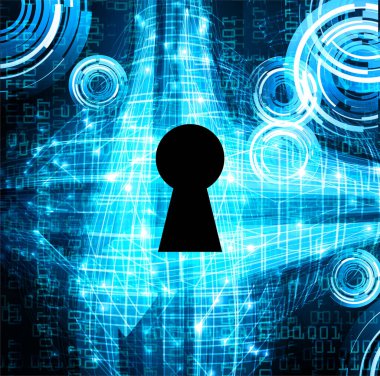 anahtar deliği ile arkaplan vektör illüstrasyonu, dijital güvenlik kavramı