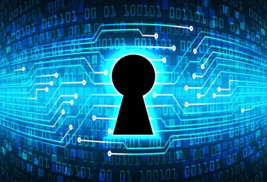 anahtar deliği ile arkaplan vektör illüstrasyonu, dijital güvenlik kavramı