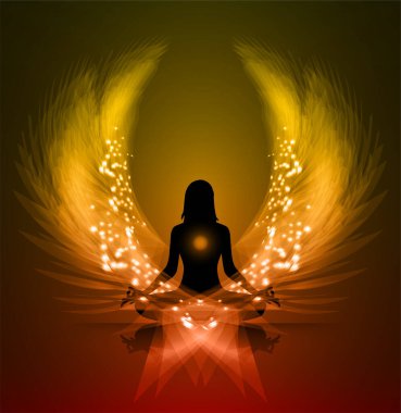 Nilüfer pozisyonunda meditasyon yapan kadın silueti
