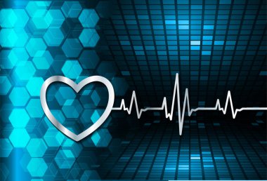 Kalp ve kalp atışları mavi bir arkaplanda