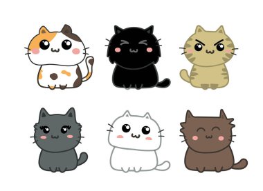 Sevimli kedi seti, vektör çizimi