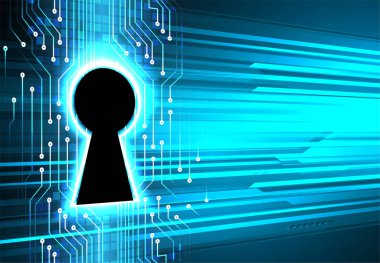 anahtar deliği ile arkaplan vektör illüstrasyonu, dijital güvenlik kavramı