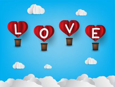 Mavi arka planda bir kalbin vektör çizimi ve kırmızı kalpler