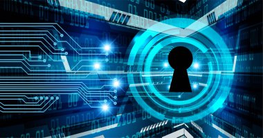 anahtar deliği ile arkaplan vektör illüstrasyonu, dijital güvenlik kavramı