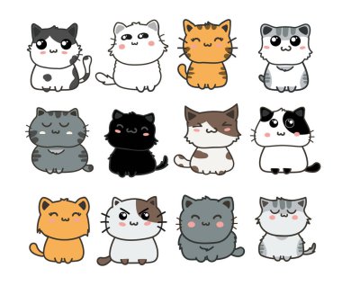 Sevimli kedi seti, vektör çizimi