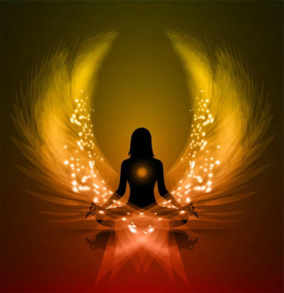 Nilüfer pozisyonunda meditasyon yapan kadın silueti