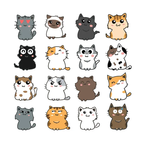 Set Van Schattige Katten Vector Illustratie — Stockvector