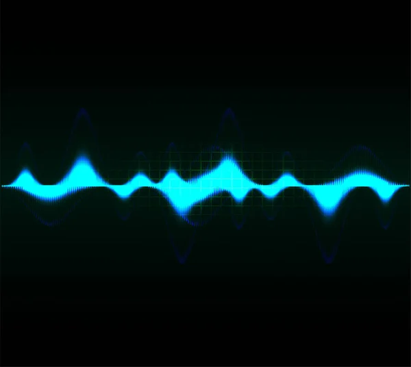 黒い背景の抽象的な青い波 — ストックベクタ