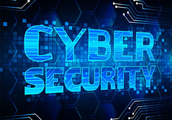 Concept Cybersécurité Avec Appareils Électroniques Icônes Texte Sur Fond Bleu — Image vectorielle