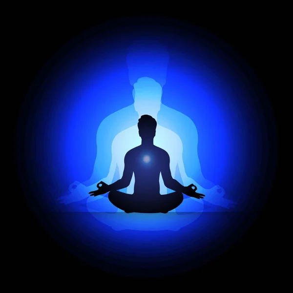 Silhouette Man Meditating Lotus Pose — Stock Vector
