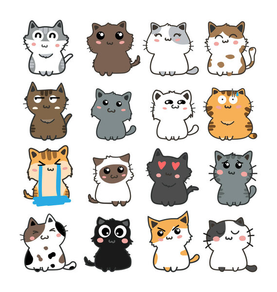 set of cute cats, vector illustration