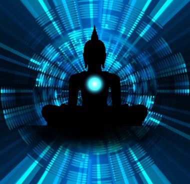 Buddha silueti lotus pozisyonunda meditasyon yapıyor.
